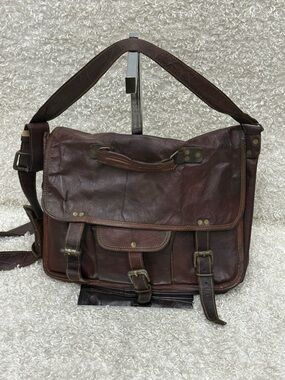 Goat Embellished Leather Vintage Laptop Messenger Satchel Briefcase Bag